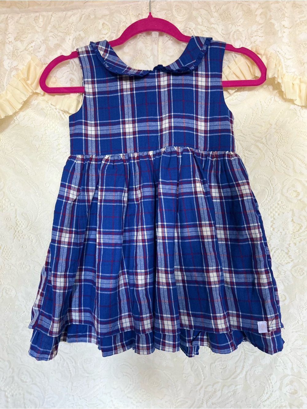 Sweet Honey Blue Plaid Girls' Sleeveless Dress with Peter Pan Collar 8y